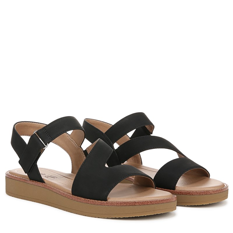 Lifestride Women's Waverly Strappy Sandals (Black Faux Leather) - Size 6.5 W