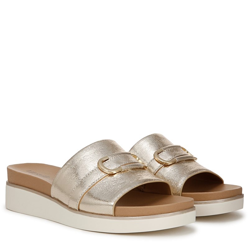 Lifestride Women's Genevieve Flat Sandals (Platino Gold Faux Leather) - Size 6.5 W