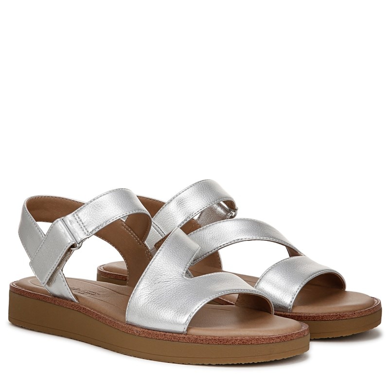Lifestride Women's Waverly Strappy Sandals (Silver Faux Leather) - Size 5.0 M
