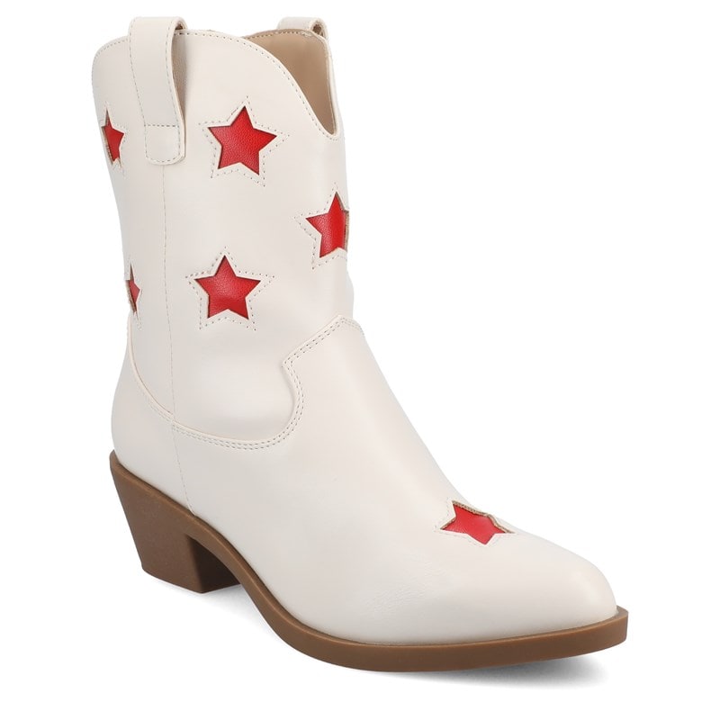 Journee Women's Underwood Medium/Wide Western Star Ankle Booties (White) - Size 10.0 M