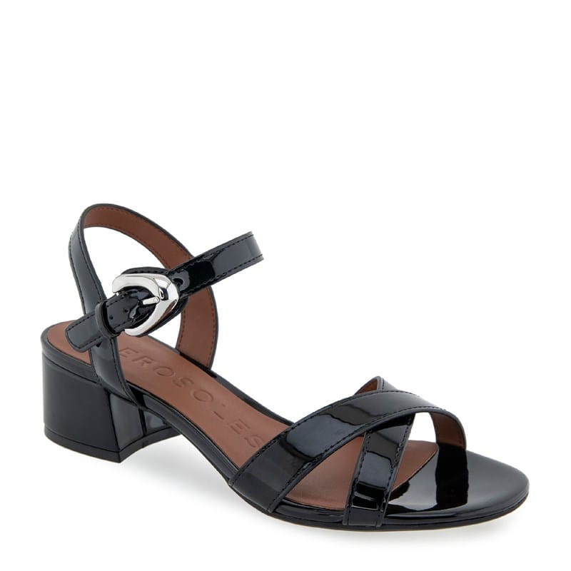 Aerosoles Women's Cinzia Medium/Wide Dress Sandals (Black Patent Faux Leather) - Size 6.0 M