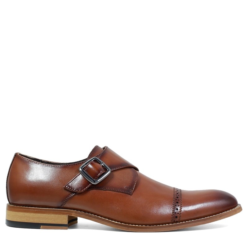 Stacy Adams Men's Desmond Cap Toe Monk Strap Shoes (Cognac Leather) - Size 10.0 M