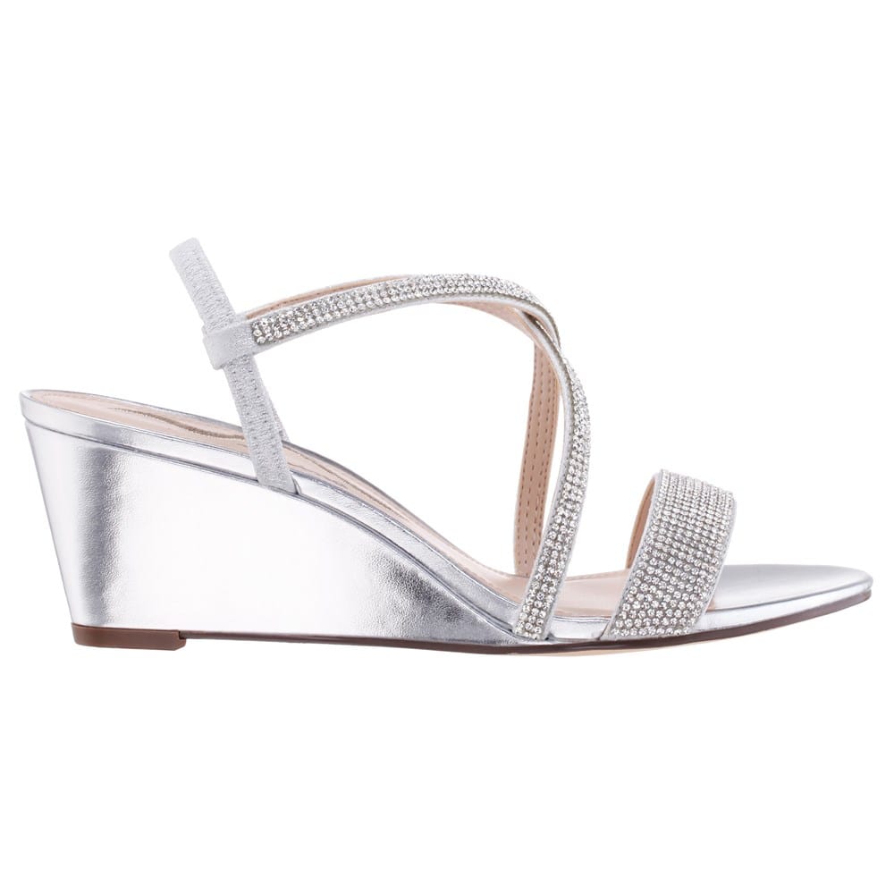 womens silver wedge dress sandals NINA Women's Nadette Wedge Dress Sandals-Size 9.5-Silver with Crystal Trim  Shoes