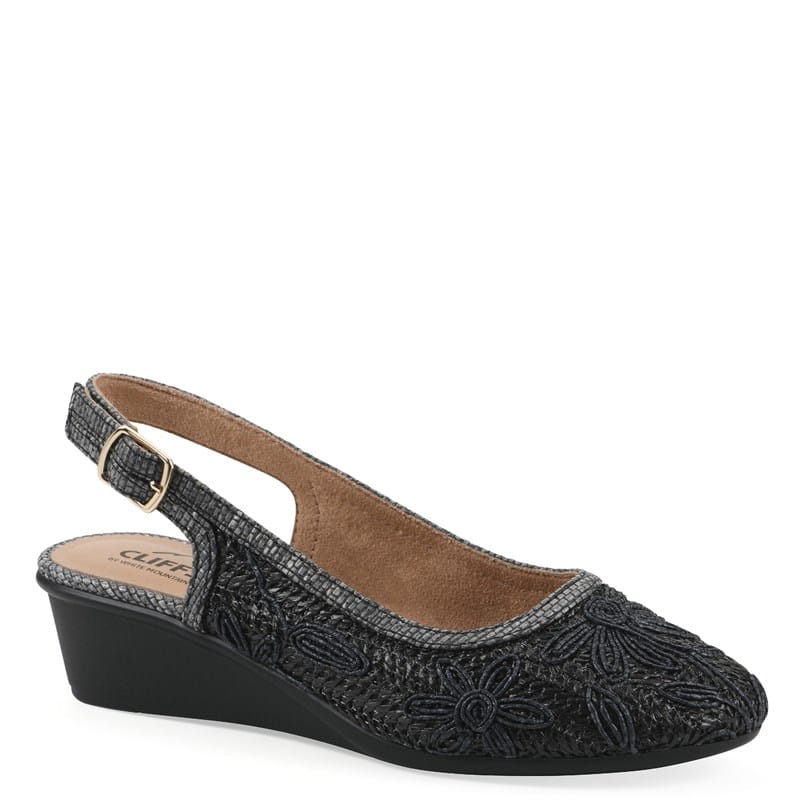 Cliffs by White Mountain Women's Boris Wide Slingback Wedge Shoes (Black Fabric) - Size 9.5 W