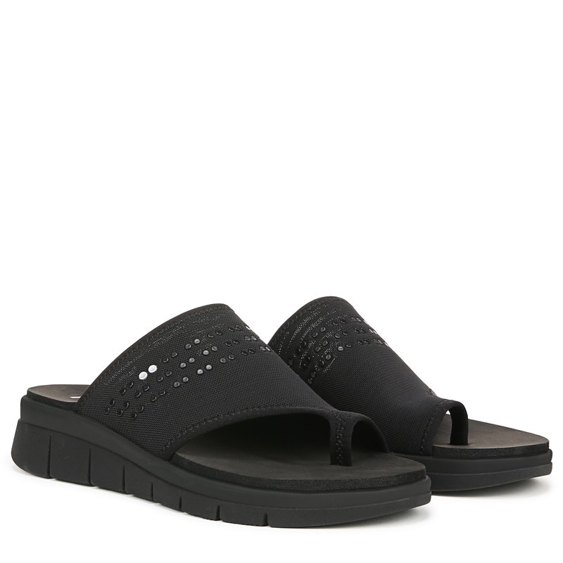 Ryka Women's Elegance Toe Loop Slide Sandals (Black Mesh Fabric) - Size 10.0 W