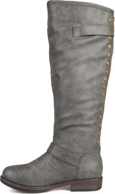 Grey wide calf riding boots top