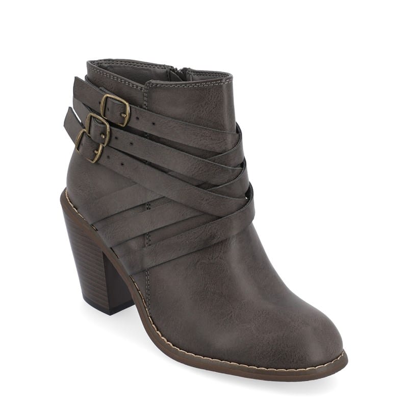 Journee Women's Strap Wide Block Heel Ankle Boots (Grey) - Size 7.0 W