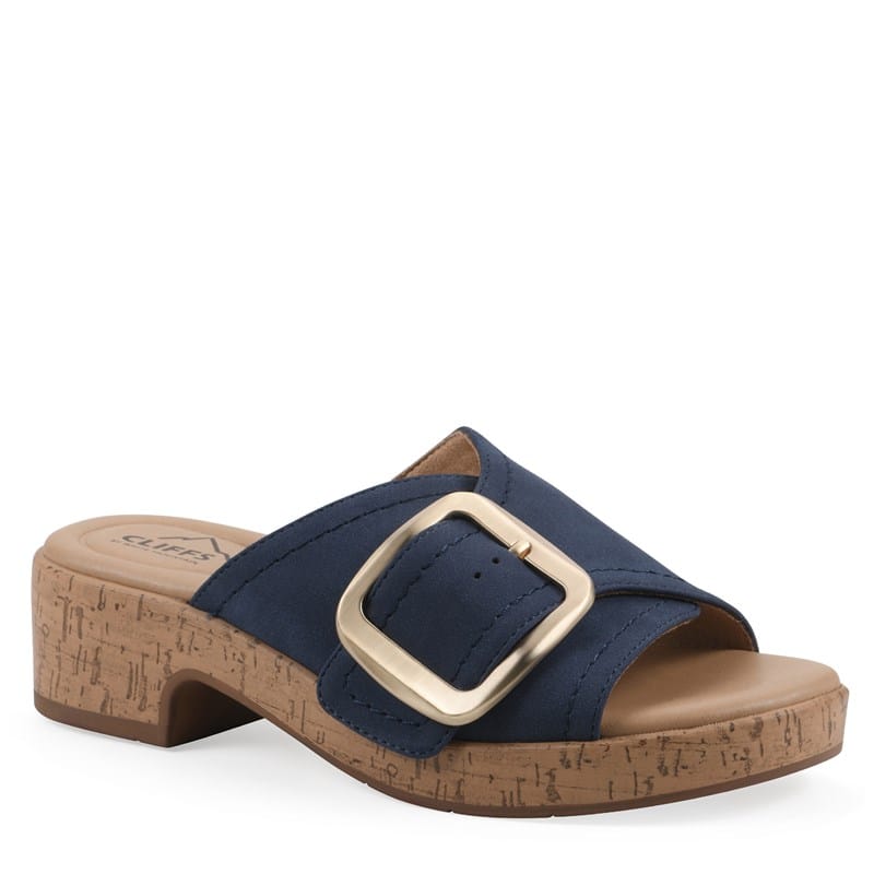 Cliffs by White Mountain Women's Filipa Block Heel Sandals (Dark Blue Nubuck) - Size 10.0