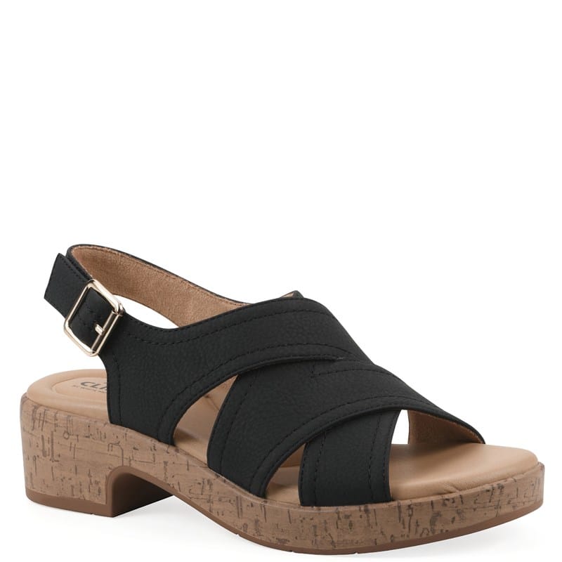 Cliffs by White Mountain Women's Finnlee Block Heel Sandals (Black Nubuck) - Size 10.0