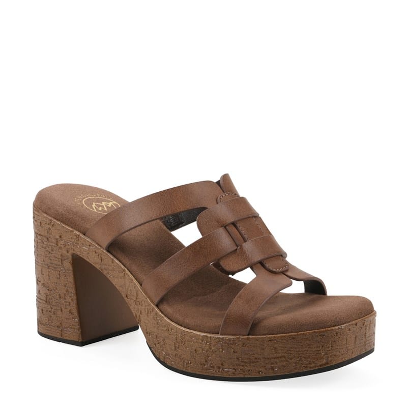 White Mountain Women's Barillo Platform Block Heel Sandals (Dark Tan Burnished Smooth) - Size 10.0