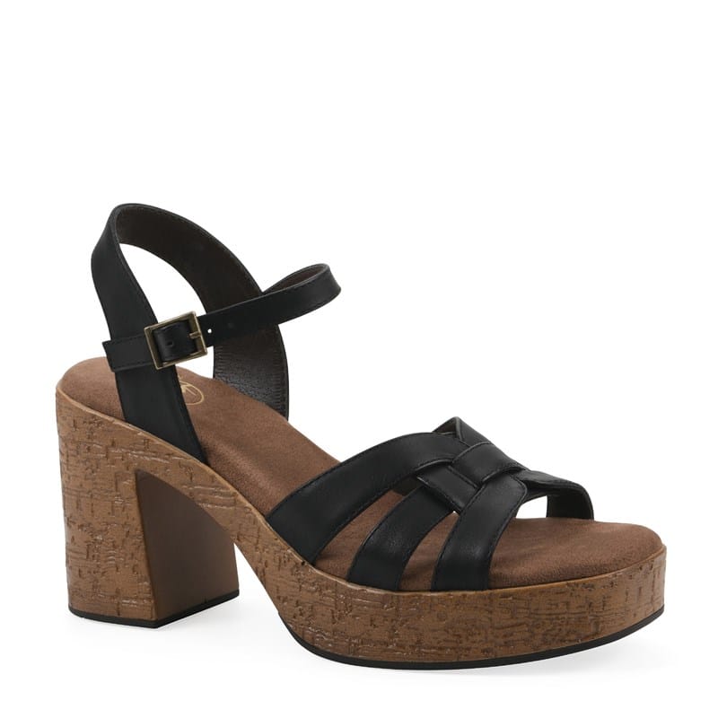 White Mountain Women's Barista Platform Block Heel Sandals (Black Burnished Smooth) - Size 10.0