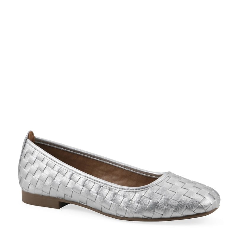 White Mountain Women's Boccie Wide Ballet Flat Shoes (Silver Smooth) - Size 10.0 W