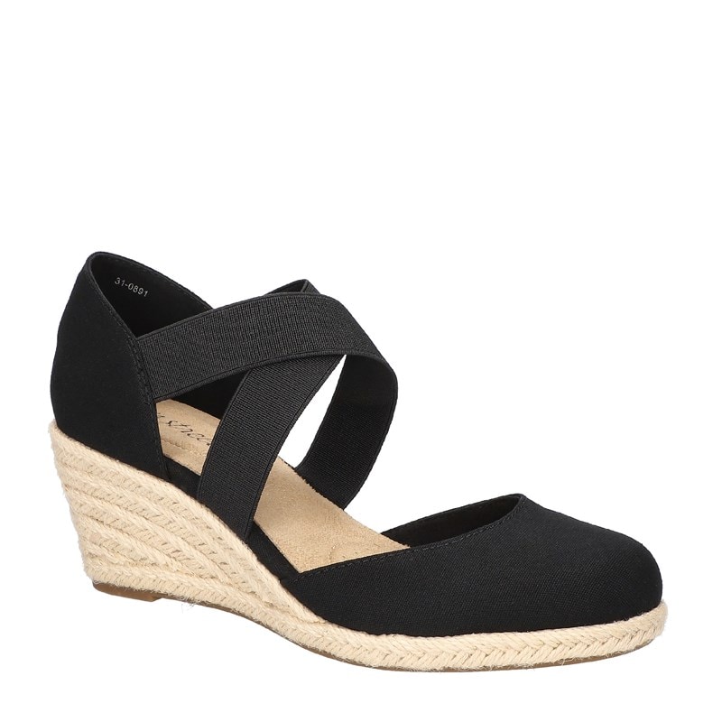 Easy Street Women's Pari Espadrille Wedge Sandals (Black Canvas) - Size 10.0 N