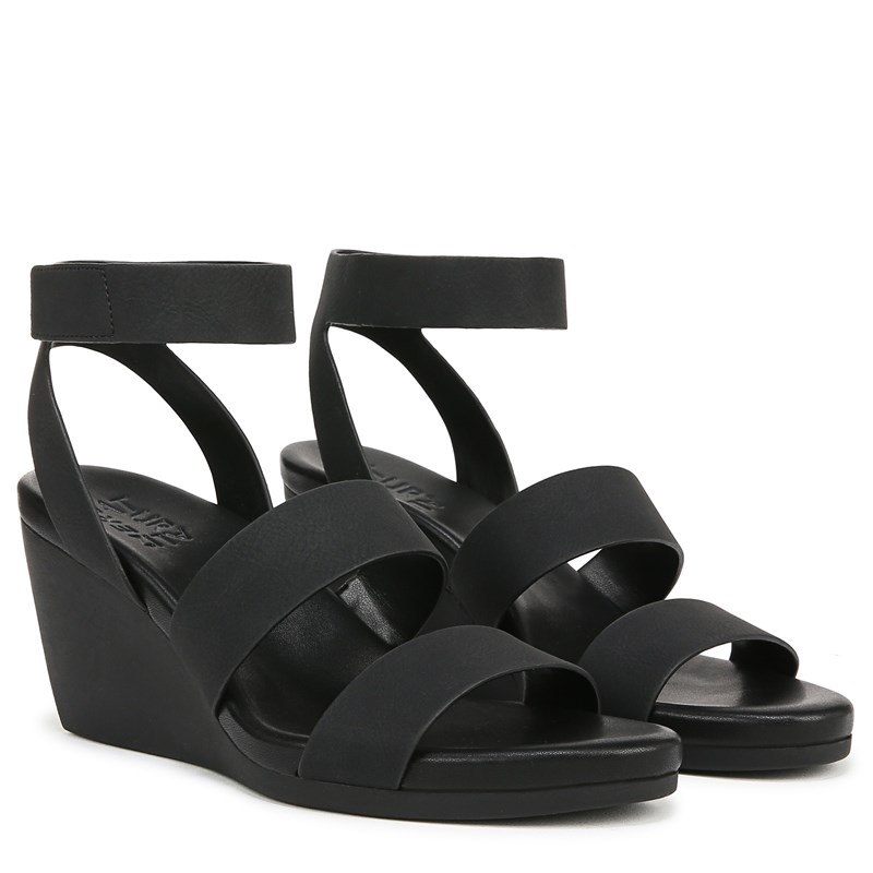 Naturalizer Women's Priya Wedge Sandals (Black Faux Leather) - Size 9.0 M