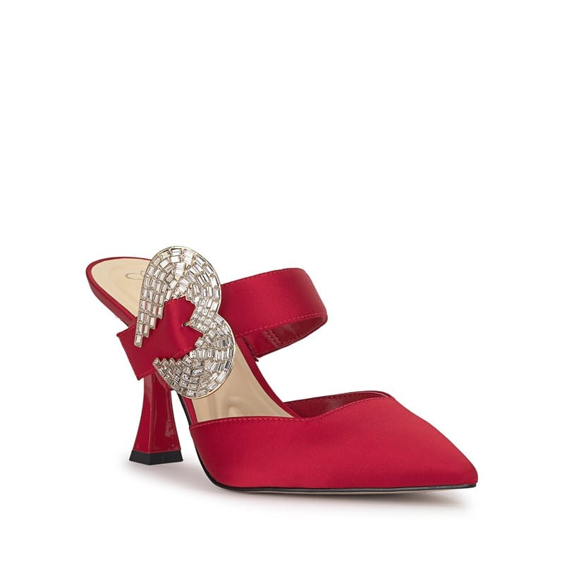 Jessica Simpson Women's Favica Embellished Buckle High Heel Mule Shoes (Red Muse) - Size 10.0