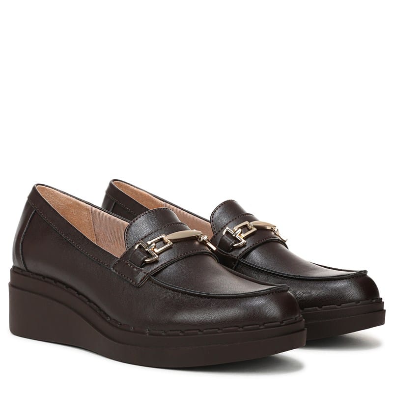 Lifestride Women's Dolce Bit Wedge Loafers (Dark Chocolate Faux Leather) - Size 9.0 W