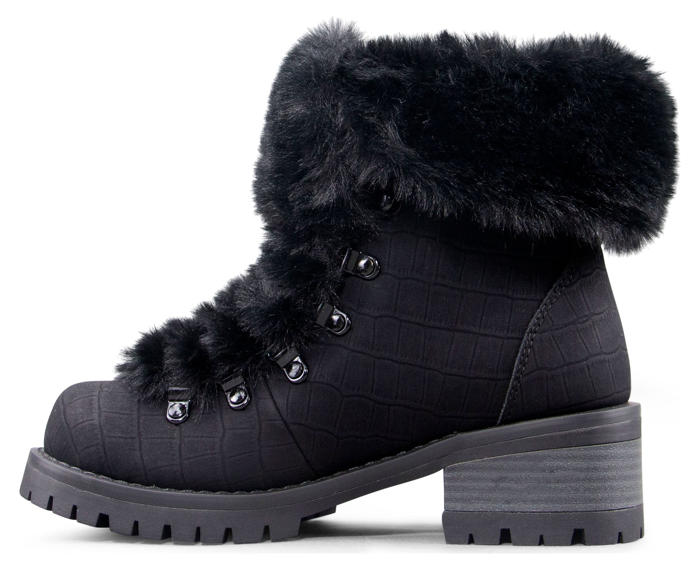  PPXID Women's Cute Pompon Lace Up Fur Winter Snow Boots  Sweetheart Princess Fluffy Boots-Black 5 US Size