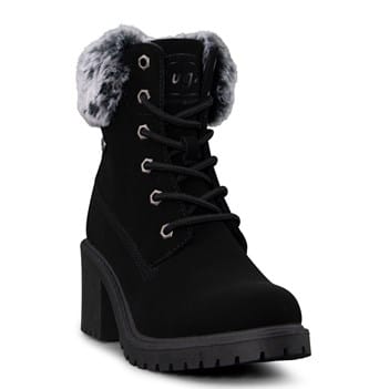 Lugz Women's Flirt Hi Faux Fur Fashion Boot - Chunky Heel, Lace-Up Ankle Boots For Cold Weather