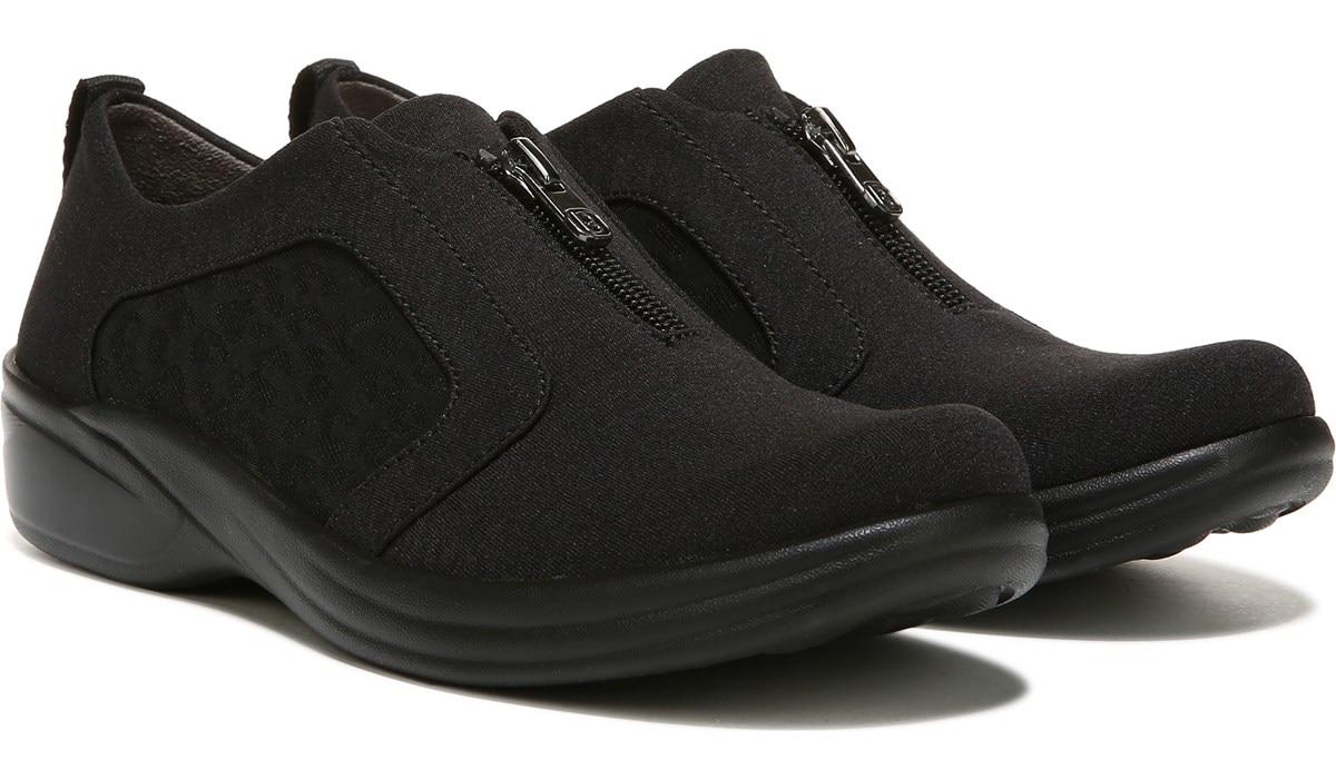 Size 6.0 BZees Womens Fancy Fabric Low Top Zipper Fashion Sneakers Black 