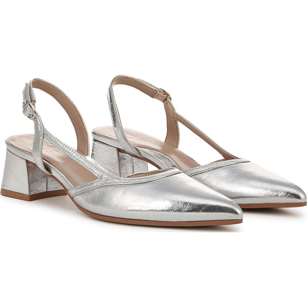 Naturalizer Women's Mila Pointed Toe Slingback Pumps - Silver Leather - 7 x Wide Naturalizer Women's Mila Pointed Toe Slingback Pumps - Silver Leather - 7 x Wide