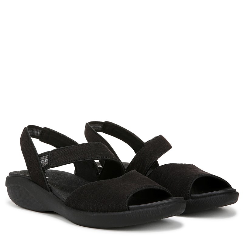 Bzees For Lifestride Women's Cheerful Strappy Sandals (Black Waxy Fabric) - Size 7.5 W