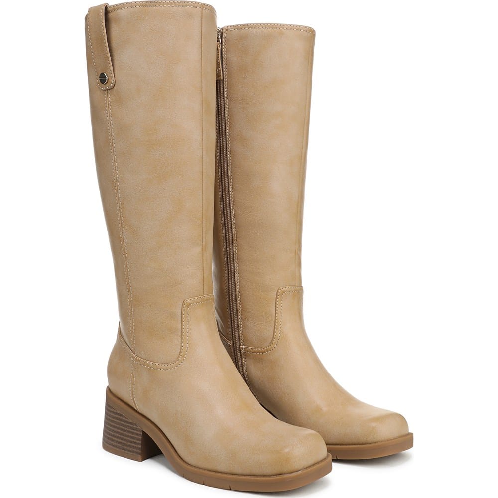 wide calf dress boots womens Women's Slouchy Knee High Chunky Heel Buckle Winter Long Boot Extra Work Shoes The stacked block heel and rounded toe shape create a classic silhouette Mostsola Womens Knee High Riding