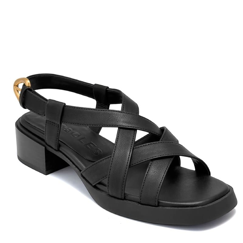 Aerosoles Women's Daily Medium/Wide Low Heeled Strappy Sandals (Black Fx Burnished Calf) - Size 9.5 W