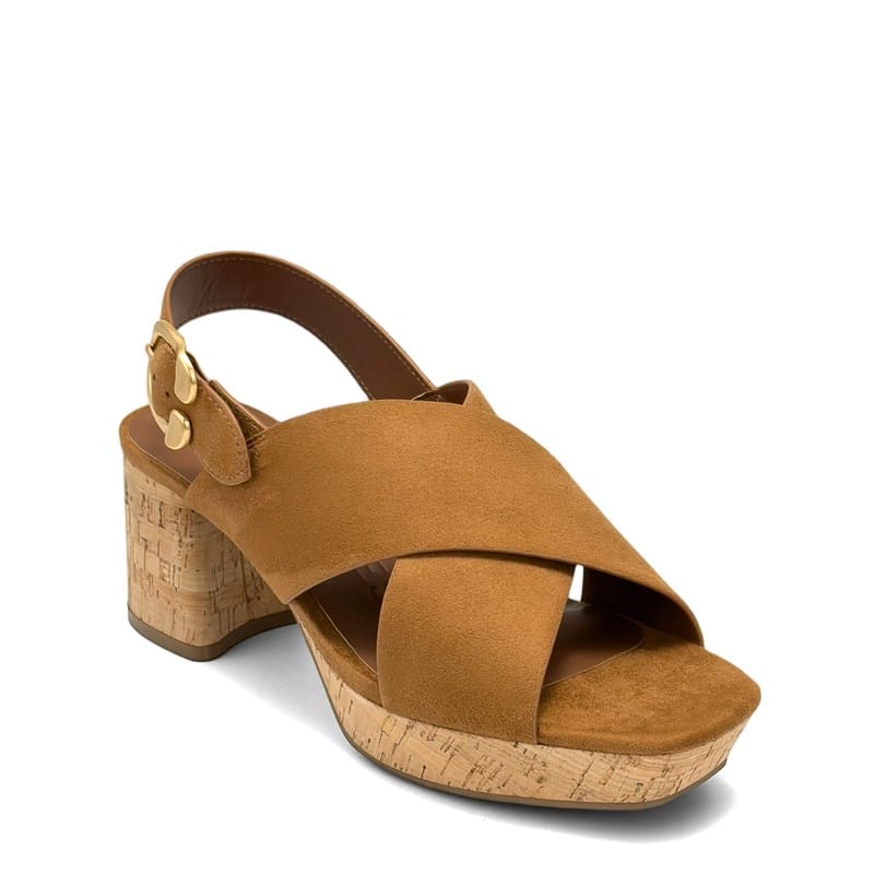 Aerosoles Women's Pura Medium/Wide Platform Block Heel Sandals (Tan) - Size 10.0