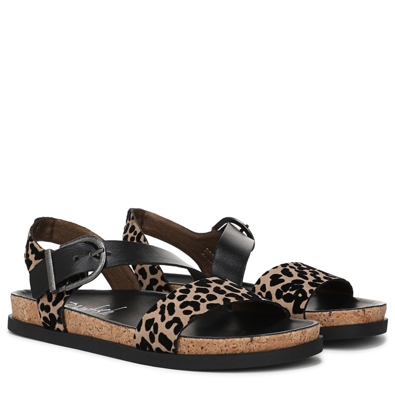 Blowfish Malibu Women's Lance Footbed Flat Sandals (Black/Leopard Faux Leather) - Size 11.0 M