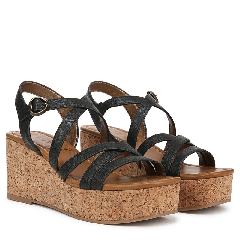 Blowfish Malibu Women's Aurora Platform Wedge Sandals (Black Faux Leather) - Size 6.5 M