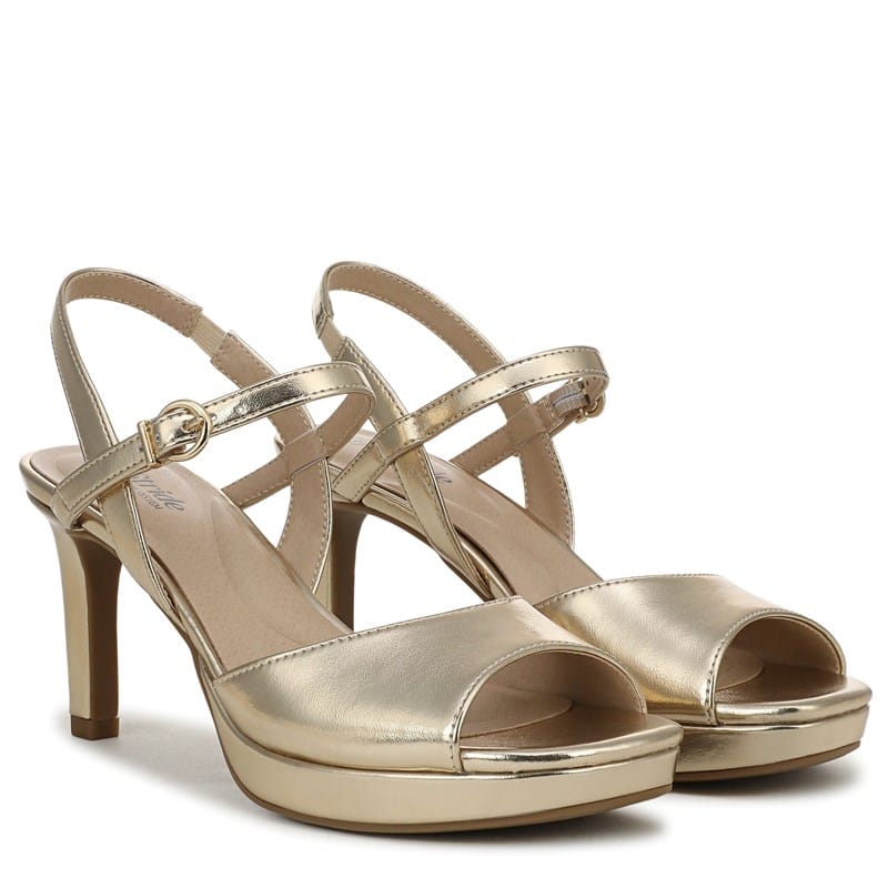 Lifestride Women's Gwendolyn Dress Sandals (Gold Faux Leather) - Size 8.5 W