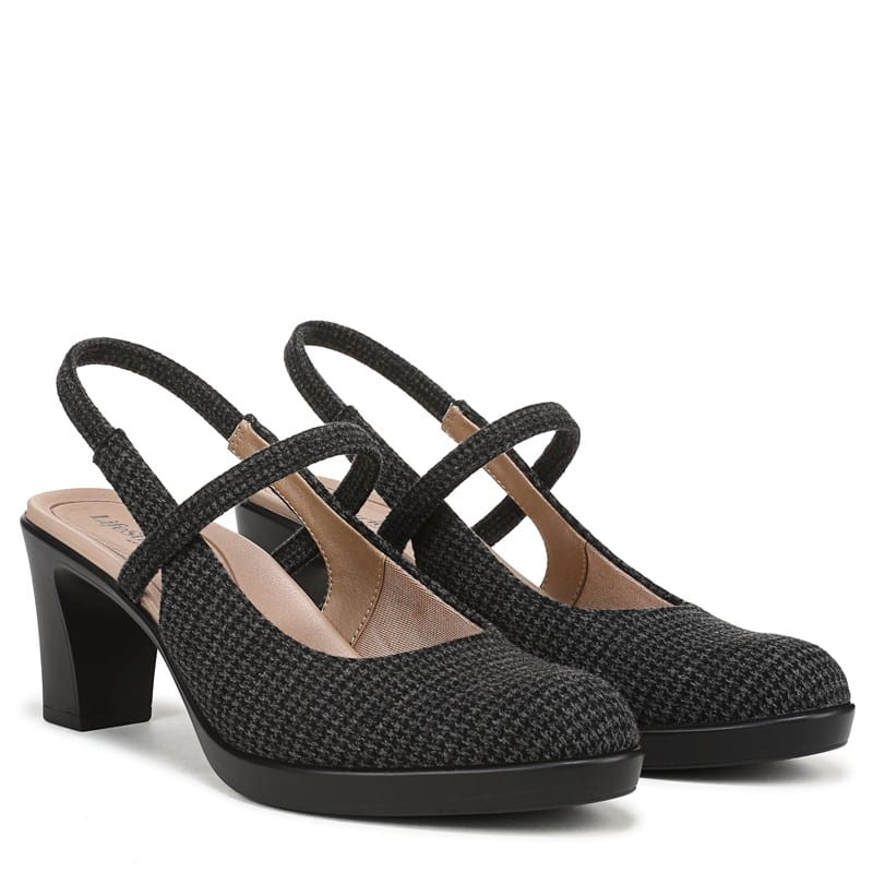 Lifestride Women's Evoke Slingback Pump Shoes (Black/Grey Houndstooth Fabric) - Size 10.0