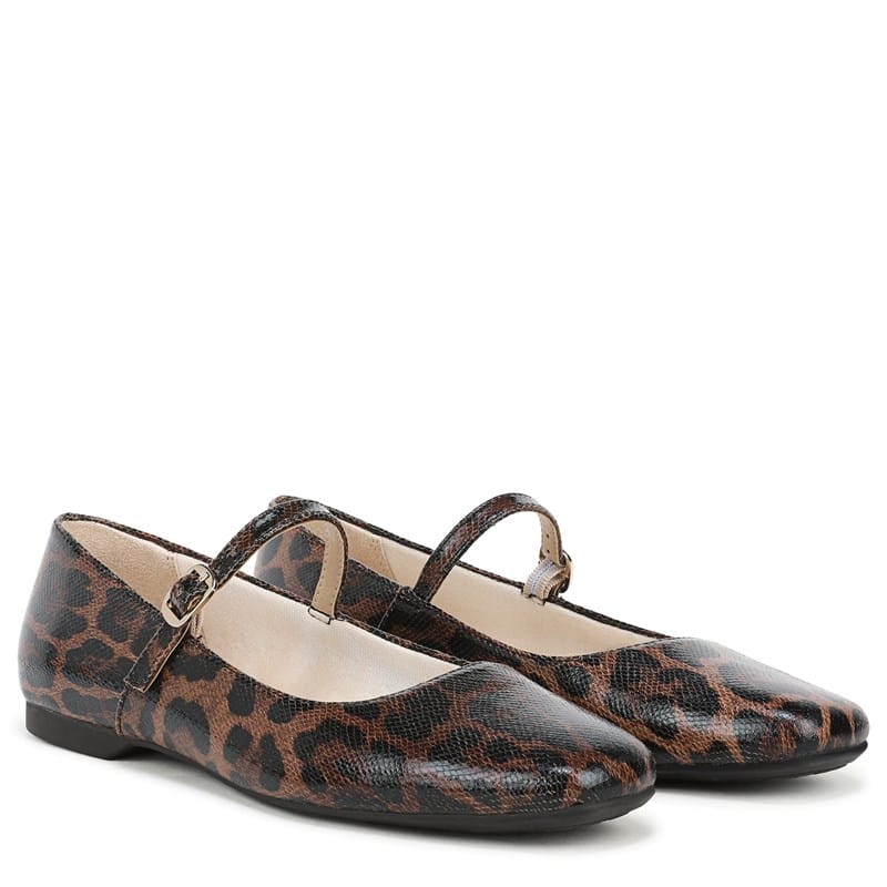 Lifestride Women's Beloved Mary Jane Flat Shoes (Brown Leopard Faux Leather) - Size 6.5 M