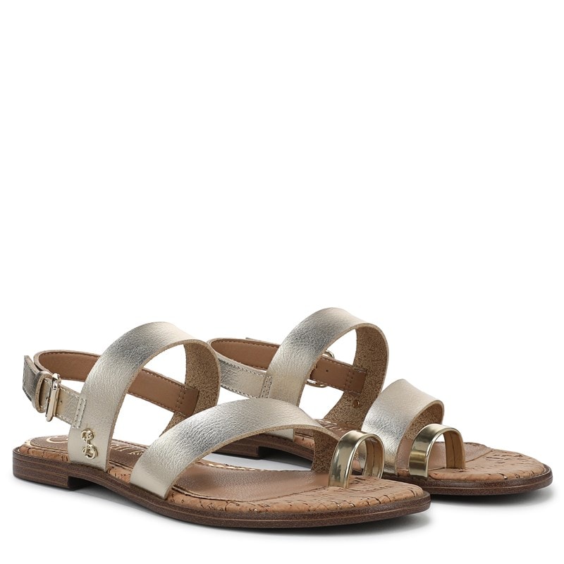 Sam And Libby Women's Perris Strappy Flat Sandals (Gold Faux Leather) - Size 7.5 M