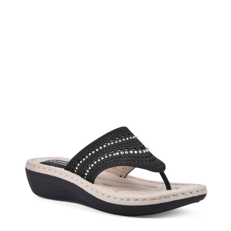 Cliffs by White Mountain Women's Comate Flip Flop Wedge Sandals (Black Nubuck) - Size 11.0 M