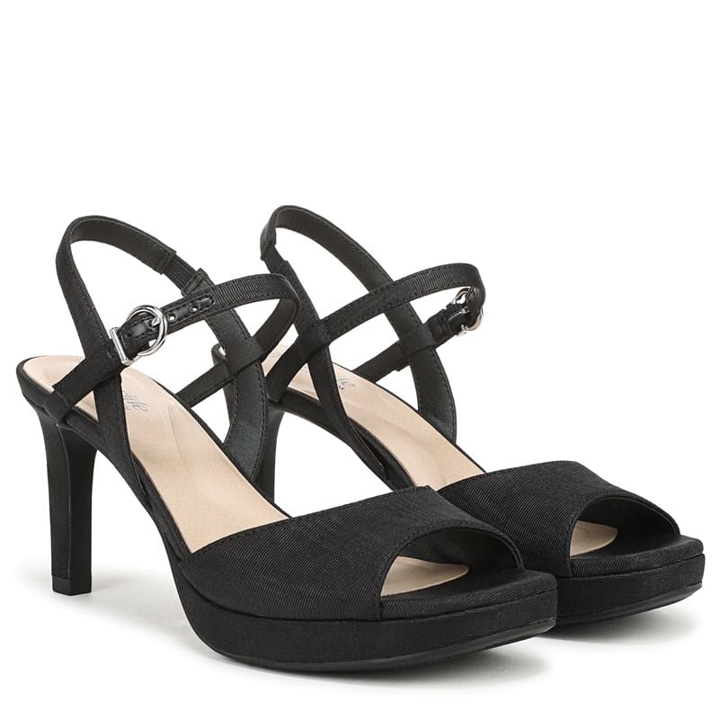 Lifestride Women's Gwendolyn Dress Sandals (Black Satin Fabric) - Size 8.0 M