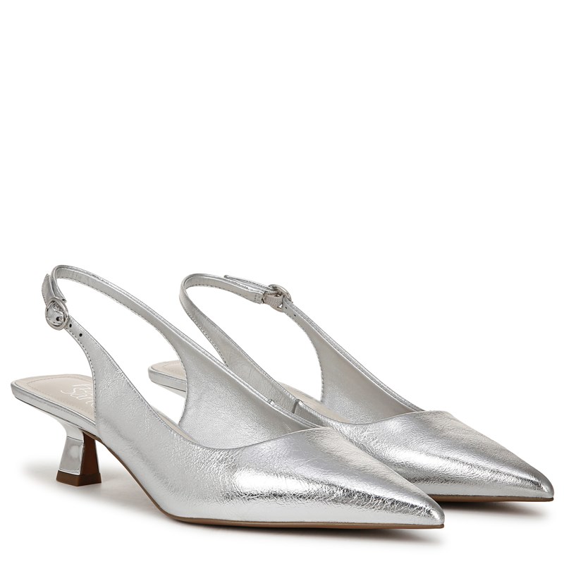 Franco Sarto Women's Jaden Slingback Shoes (Silver Faux Leather) - Size 7.0 W