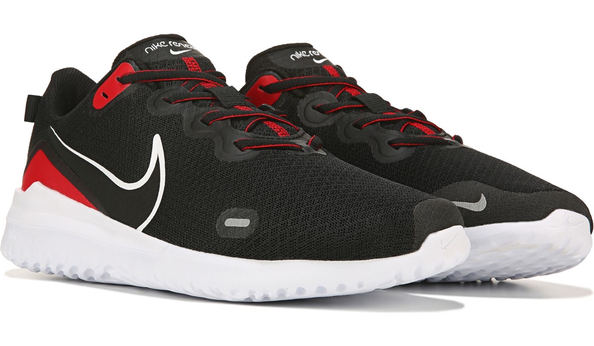 black and red running shoes