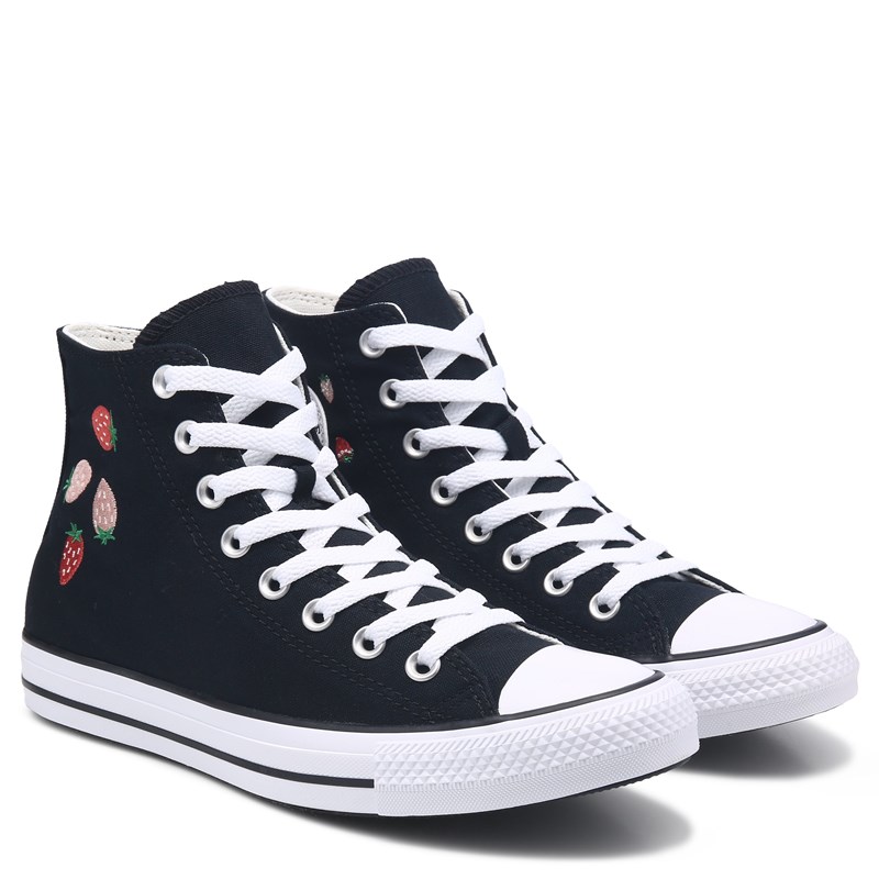 Converse Women's Chuck Taylor All Star High Top Sneakers (Black/Red Strawberries) - Size 9.0 M