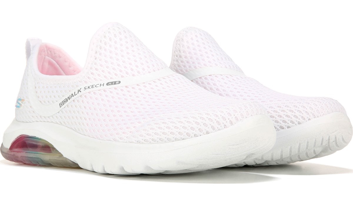 white skechers slip on tennis shoes