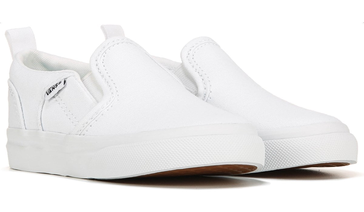 white slip on vans kids