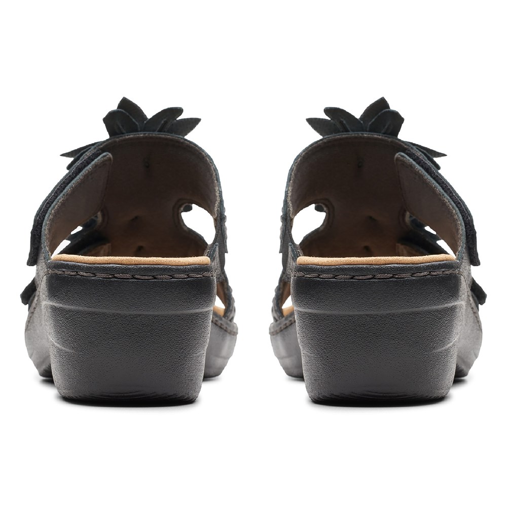 (取寄) クラークス レディース マーリア レイリン Clarks women Clarks Merliah Raelyn Black Leather Clarks Women's Merliah Raelyn Narrow/Medium/Wide Wedge Sandal