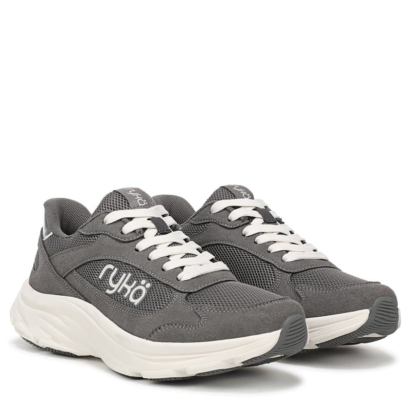 Ryka Women's Devine Max Classic Walking Sneakers (Granite Grey Mesh/Faux Suede) - Size 9.5 M