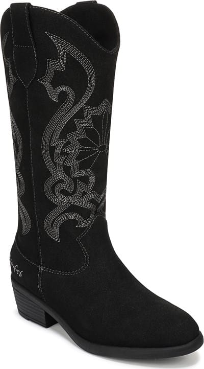 Women's Stutter Western Boot - Black Faux Suede
