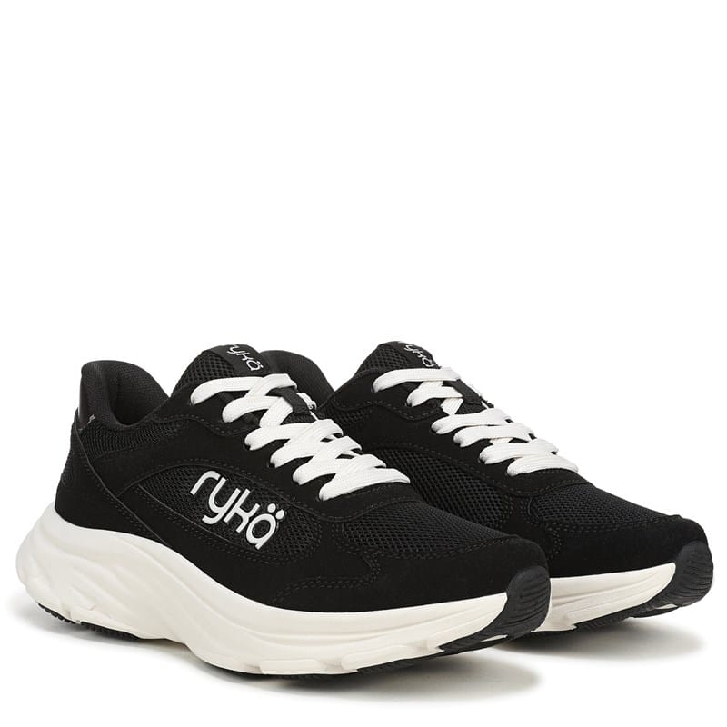 Ryka Women's Devine Max Classic Walking Sneakers (Black Mesh/Faux Suede) - Size 6.0 M