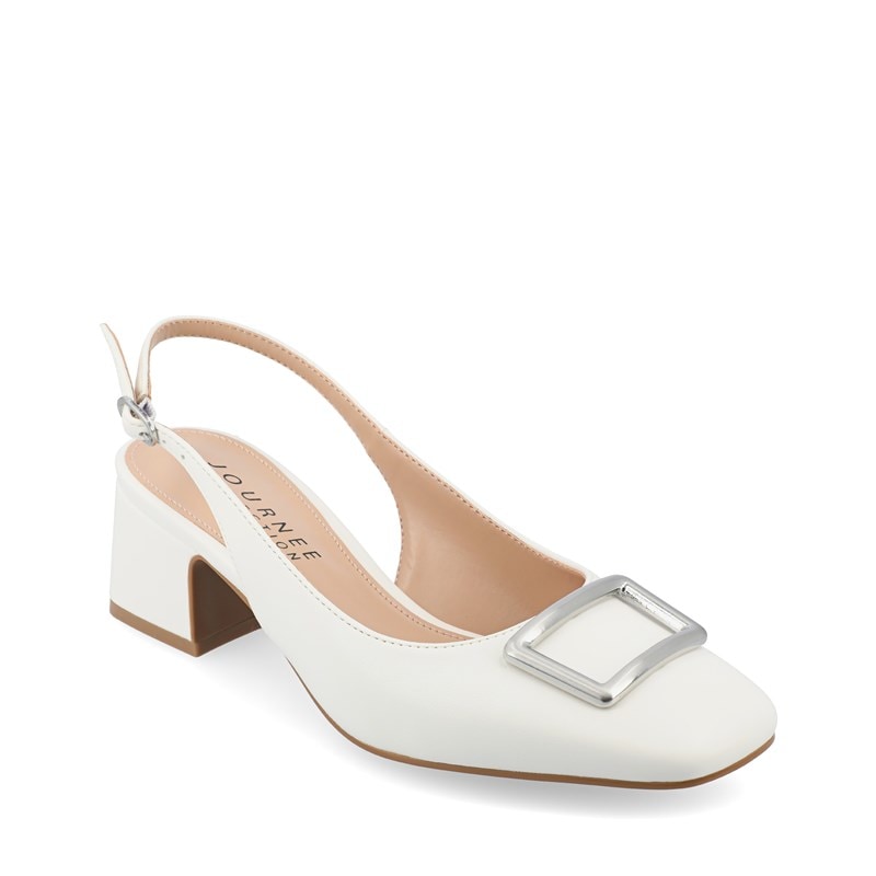 Journee Women's Everlee Slingback Pump Shoes (White Faux Leather) - Size 9.5 M