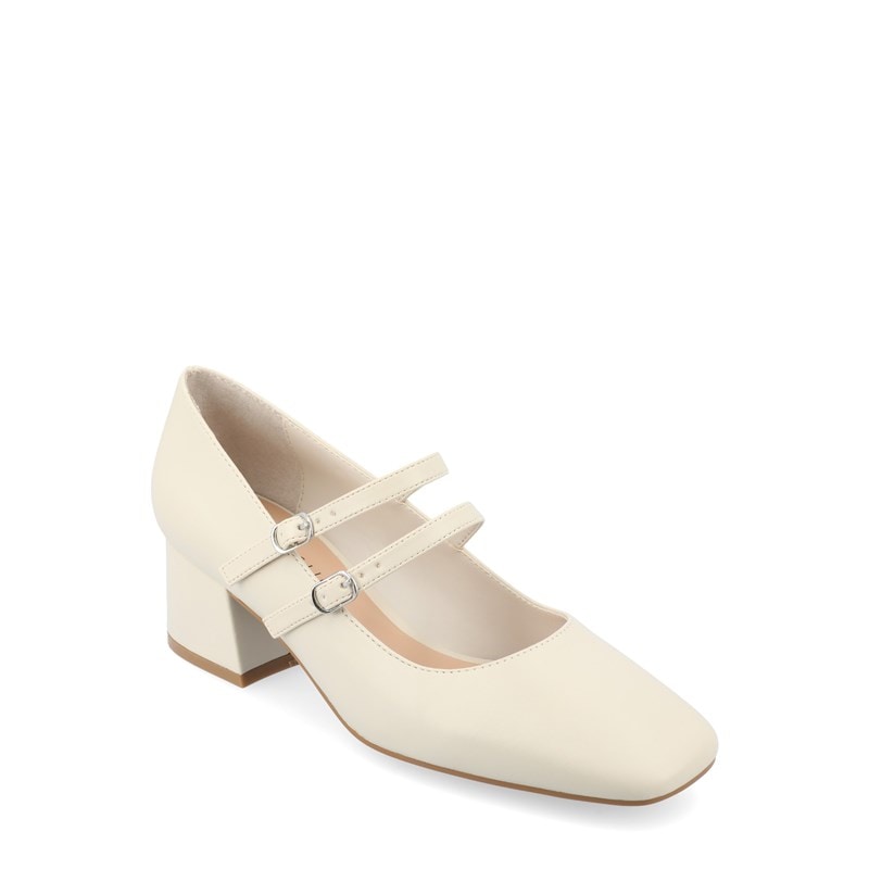 Journee Women's Nally Mary Jane Pump Shoes (Off White Faux Leather) - Size 7.0 M