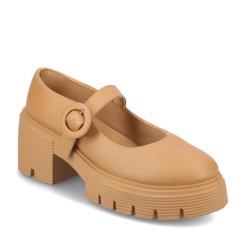 Journee Women's Zarynn Platform Mary Jane Shoes (Cognac Faux Leather) - Size 8.5 M