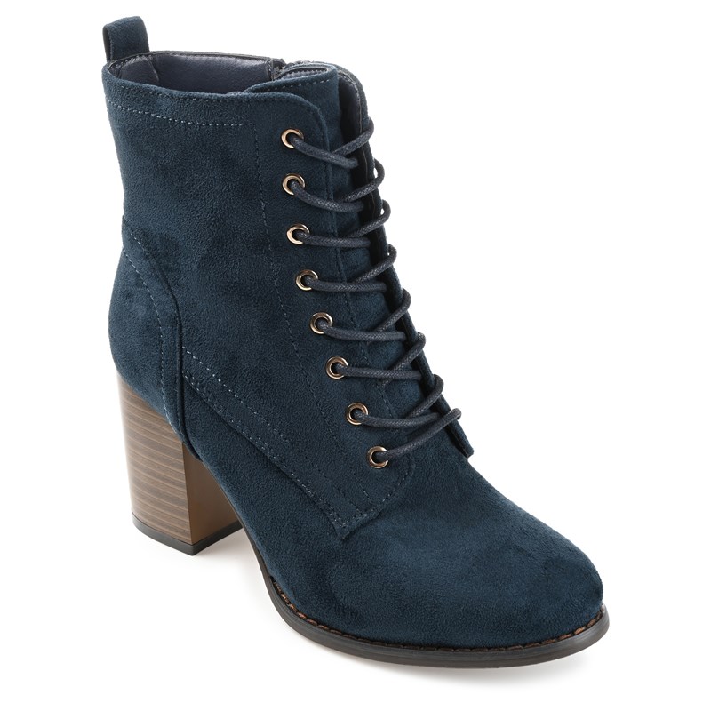 Journee Women's Baylor Wide Block Heel Ankle Boots (Blue Synthetic) - Size 6.5 W