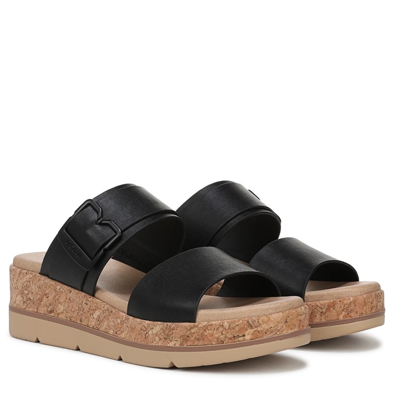 Dr. Scholl's Women's Once More Platform Slide Sandals (Black Faux Leather) - Size 7.5 M